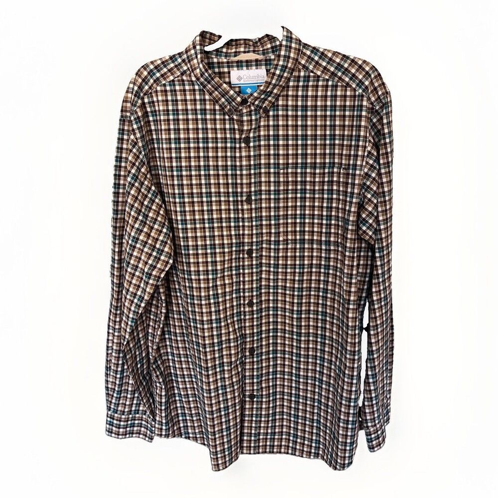 Columbia Sportswear Men's  Plaid Button-Down Shirt Blue brown L Gorpcore